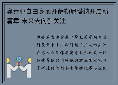 奥乔亚自由身离开萨勒尼塔纳开启新篇章 未来去向引关注